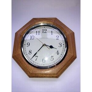 Vintage Ingraham 11.5" Octagonal Wooden Wall Clock Battery Operated